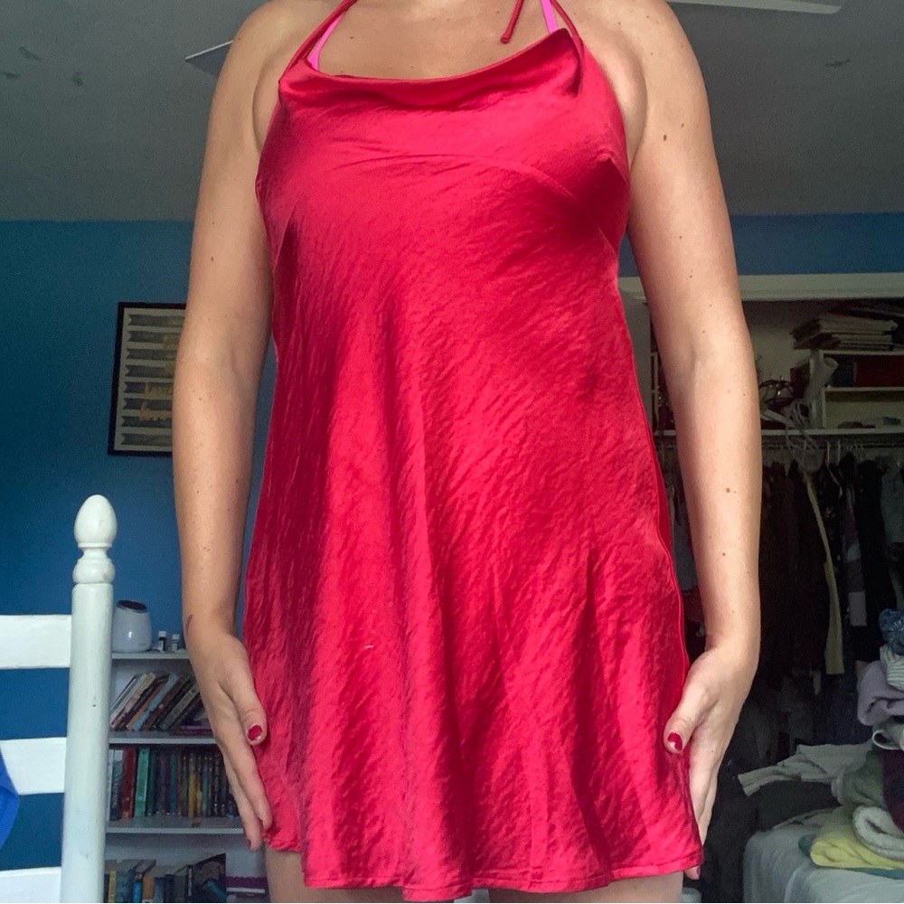 Cute Red Short Polly Princess Dress (please don’t mind my bikini strings 😂)
